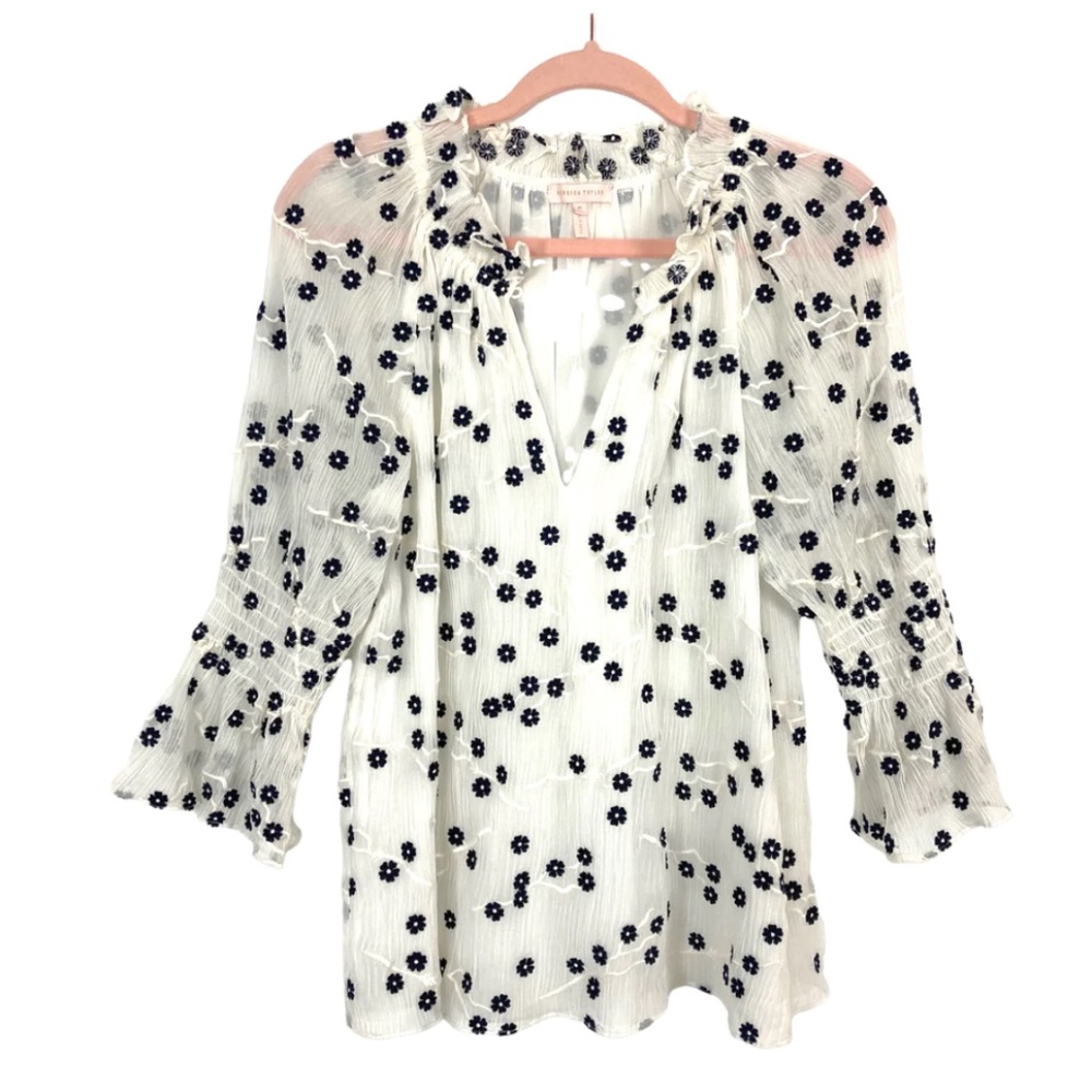 Rebecca Taylor Silk Blend Embroidered Floral Top XS